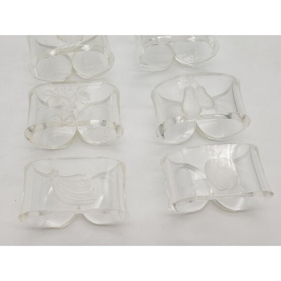 Clear Lucite Acrylic Oval Napkin Rings, Set of 8, Fruit carved inside, pineapple - Picture 3 of 7